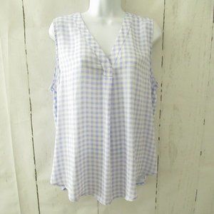 Ann Taylor Top L Large Purple Gingham Check Plaid Sleeveless Popover
